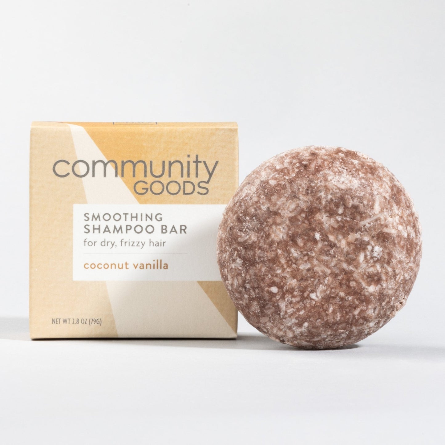 Natural shampoo bar from Community Goods. Shown in Coconut Vanilla scent.
