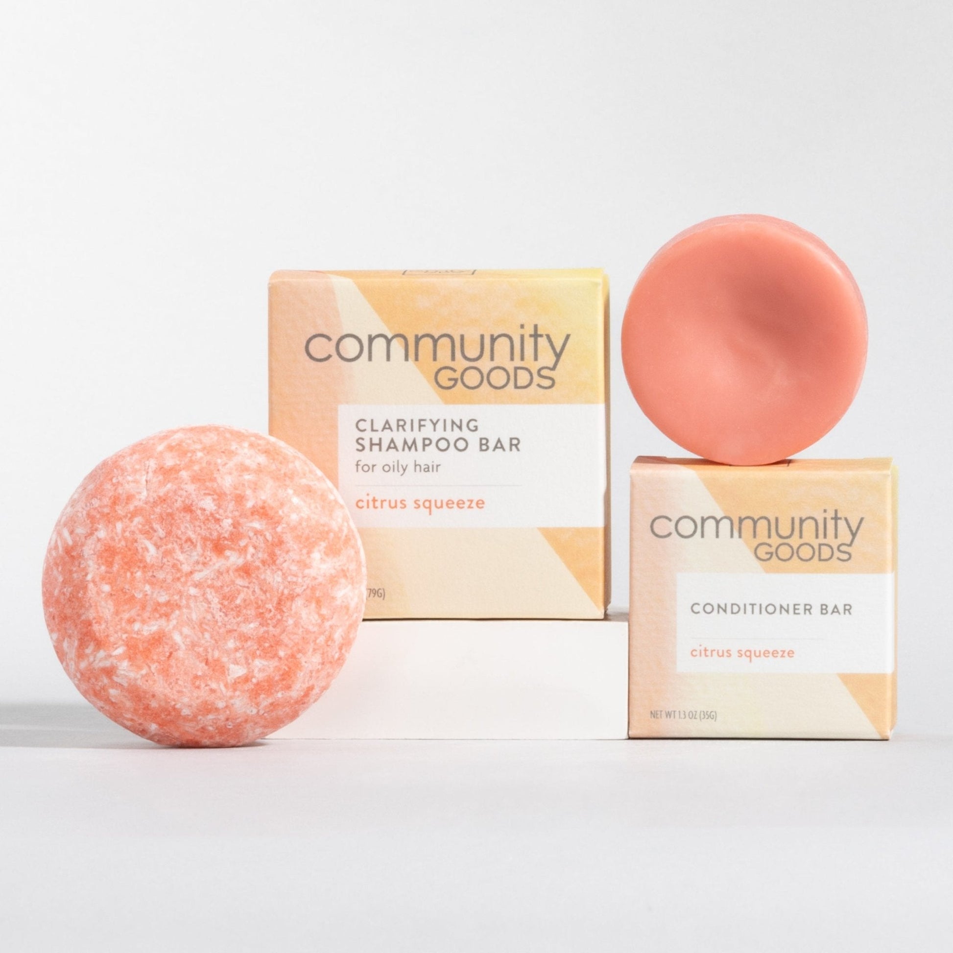 Sustainable personal care Bundle by Community Goods includes the best clarifying shampoo bar and a nourishing conditioner bar