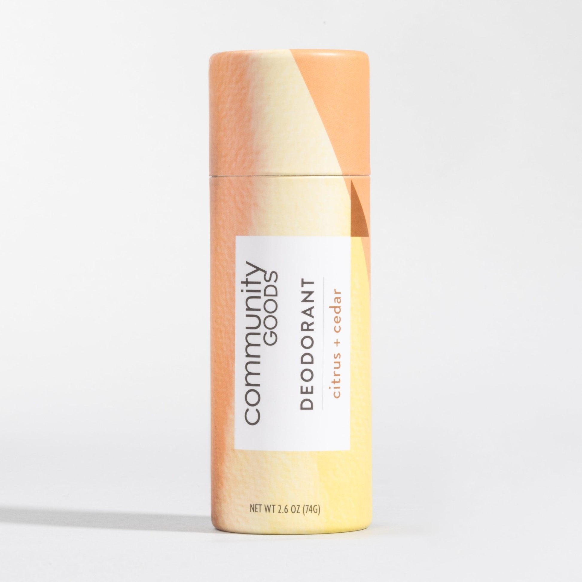 The best plastic-free and natural deodorant, by Community Goods. Shown in Citrus & Cedar. 