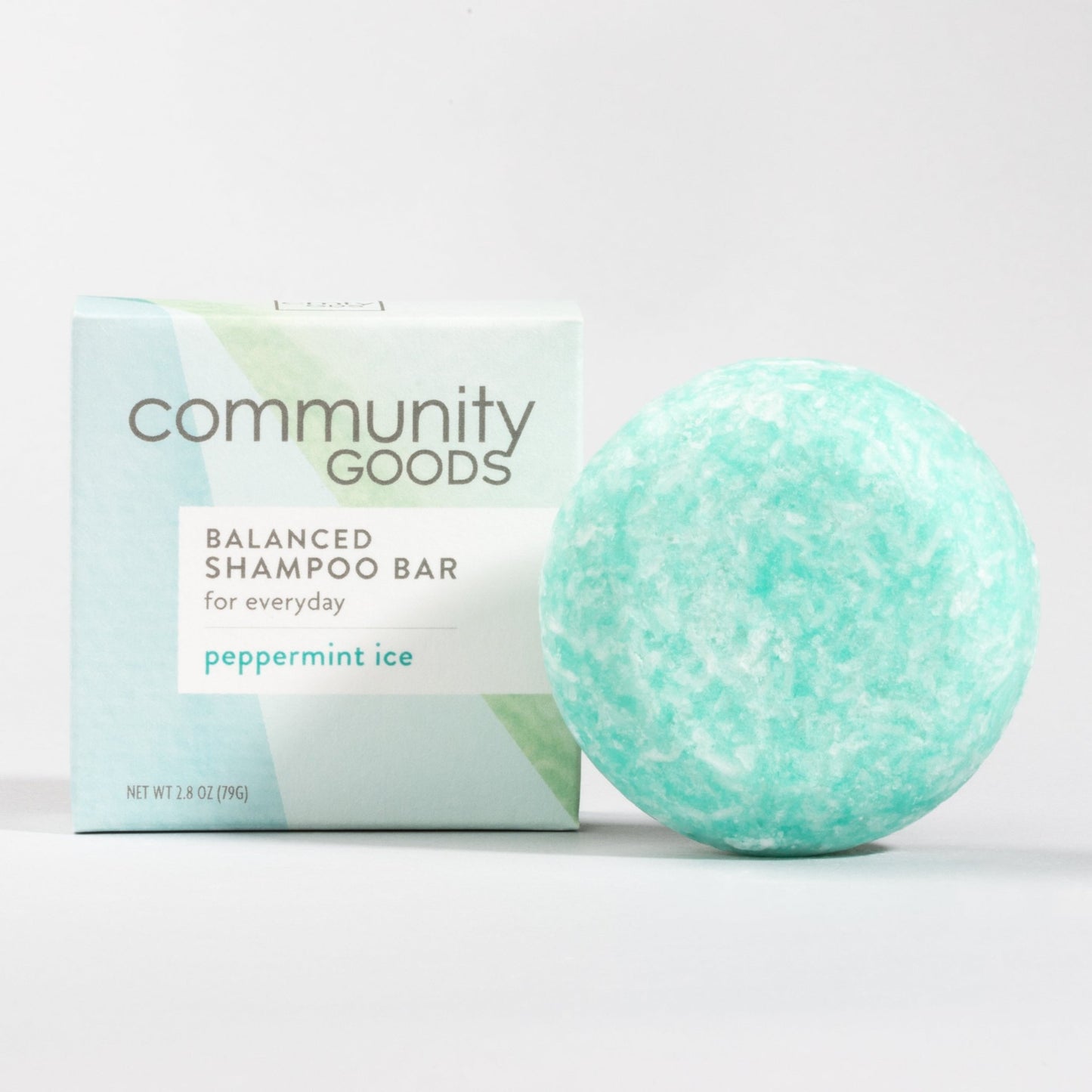 Natural shampoo bar from Community Goods. Shown in Peppermint Ice scent. 